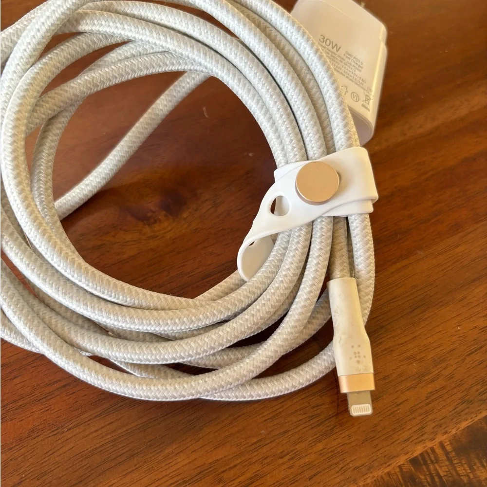 Extra Long Braided Lightning Charging Cable with USB Wall Adapter - Light Gray